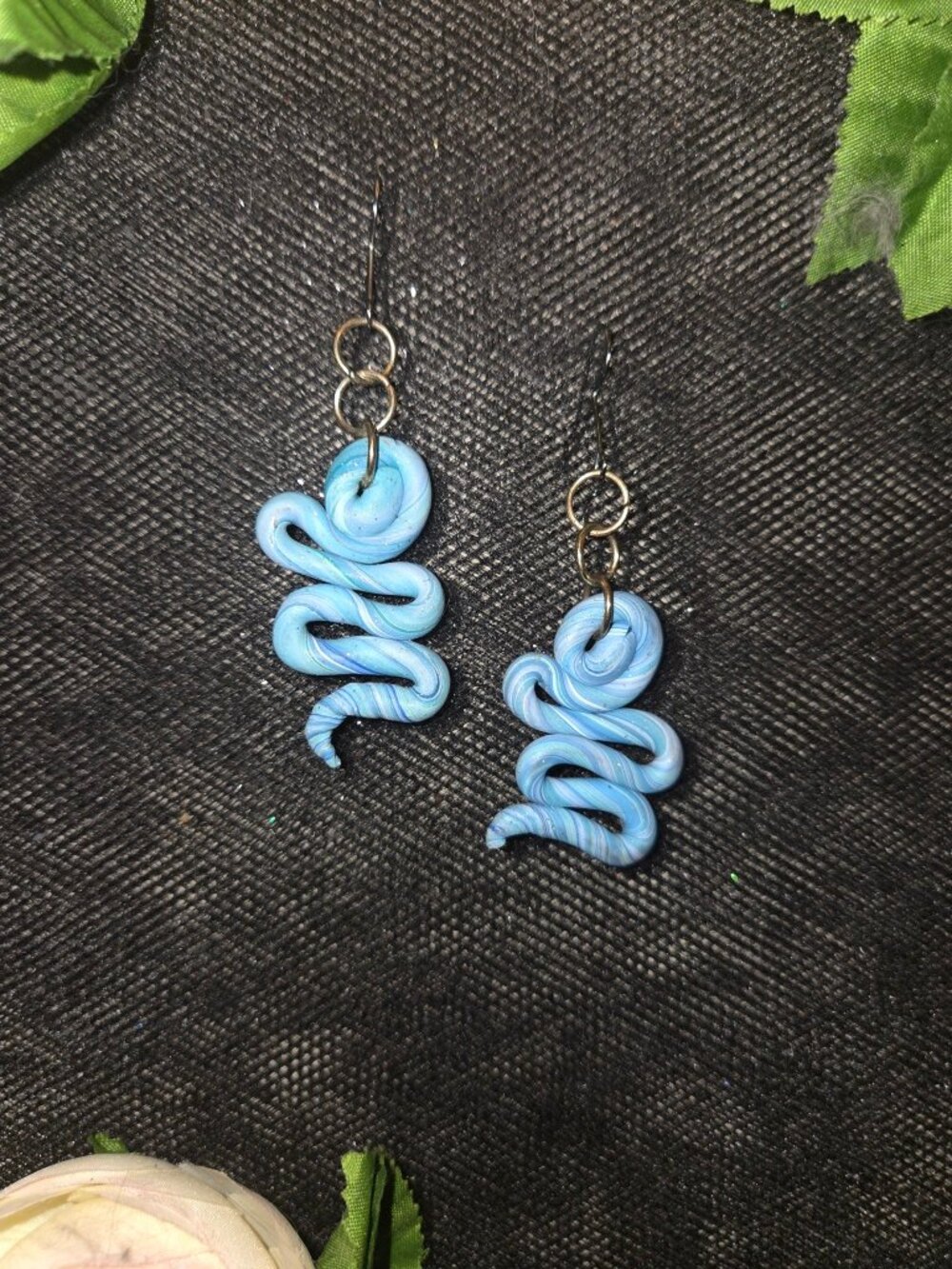 Handmade Blue Clay Squiggle Earrings Abstract Dangle